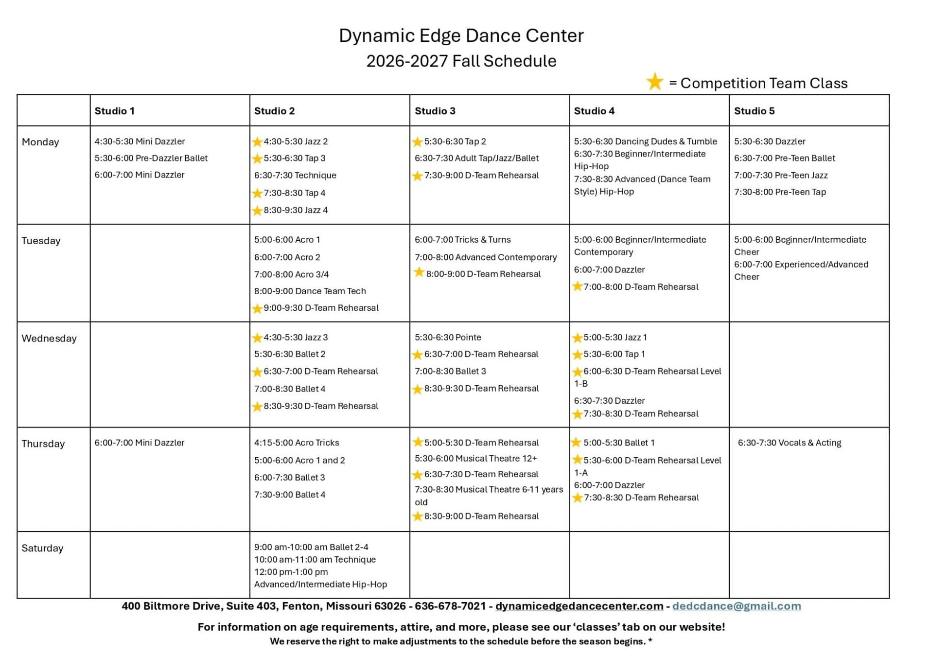 DEDC Schedule